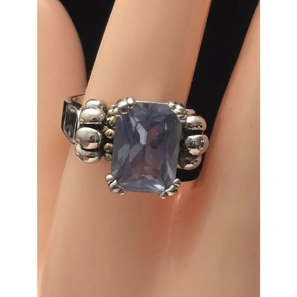 Women's Size 9 18 KGE Blue Crystal CZ Silver Tone Ring